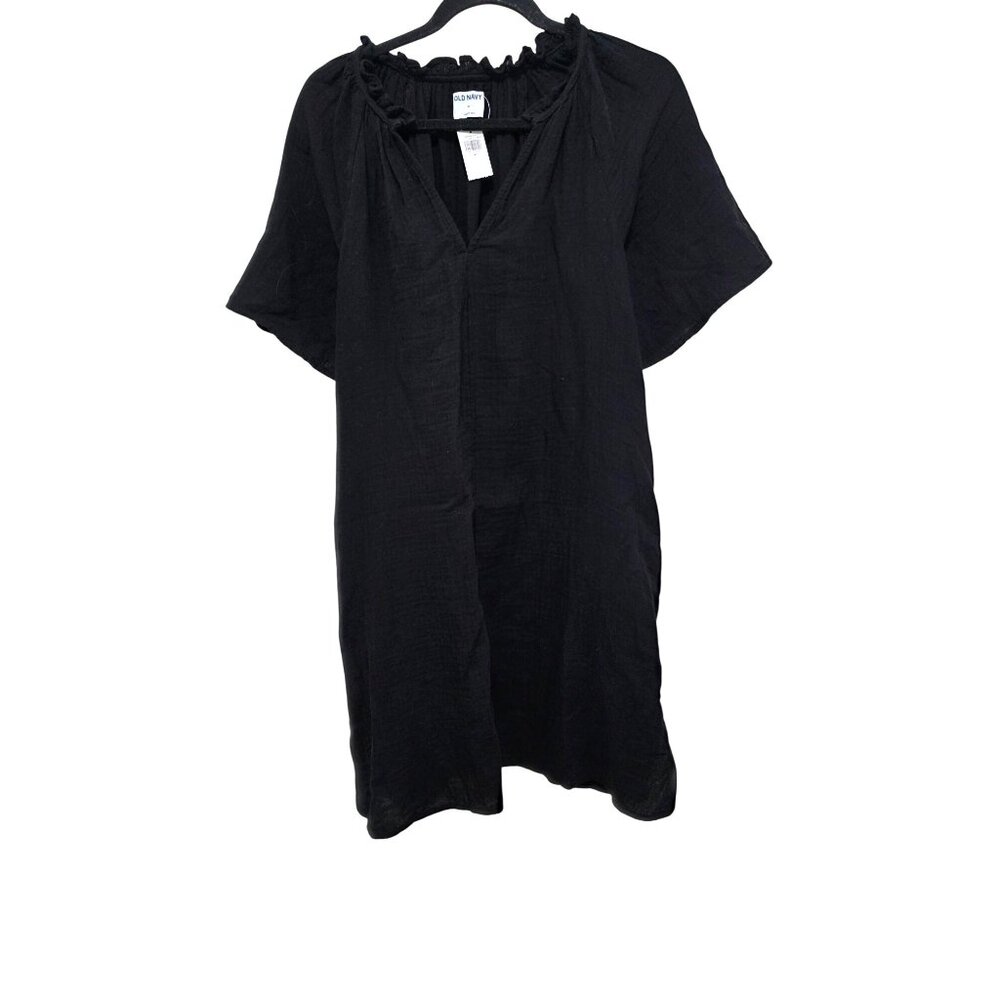 NWT Old Navy Black Short Sleeve V-Neck Dress With Ruffle‎ Collar Size M